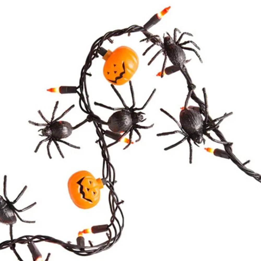 Halloween Spider Garland with Pumpkins - 50 Light Set